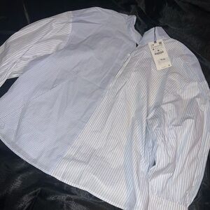 Zara Men's Dual-Tone Blue Striped Shirt